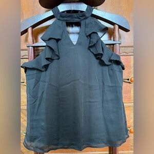 LAVA Black Ruffle Halter Top with Cameo Buttons